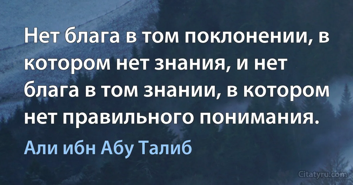 Нет блага в том поклонении, в котором нет знания, и нет блага в том знании, в котором нет правильного понимания. (Али ибн Абу Талиб)