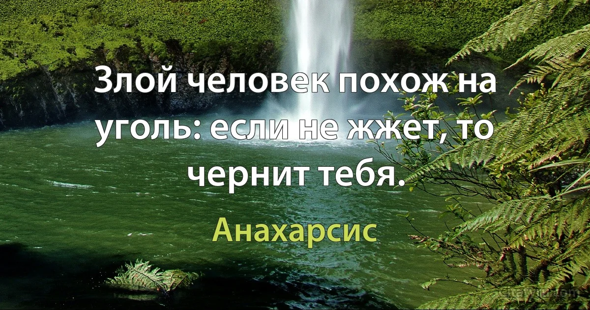 Злой человек похож на уголь: если не жжет, то чернит тебя. (Анахарсис)