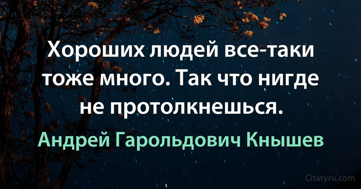 Хороших людей все-таки тоже много. Так что нигде не протолкнешься. (Андрей Гарольдович Кнышев)