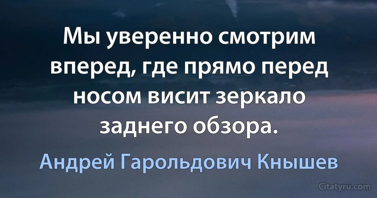 Мы уверенно смотрим вперед, где прямо перед носом висит зеркало заднего обзора. (Андрей Гарольдович Кнышев)