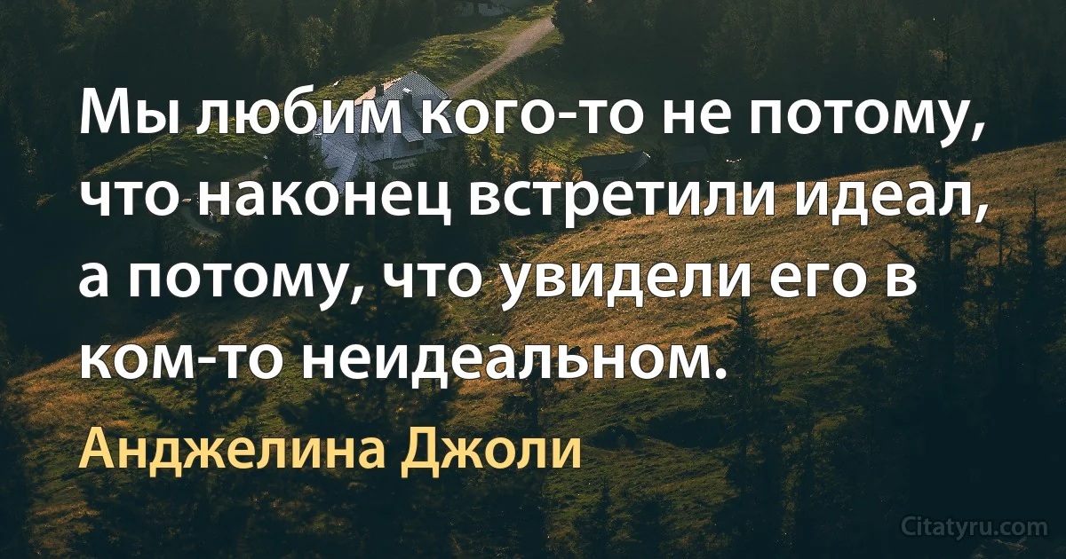 Мы любим кого-то не потому, что наконец встретили идеал, а потому, что увидели его в ком-то неидеальном. (Анджелина Джоли)