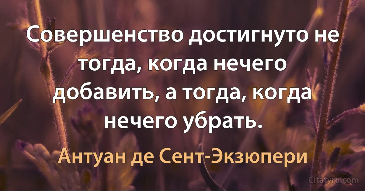 Совершенство достигнуто не тогда, когда нечего добавить, а тогда, когда нечего убрать. (Антуан де Сент-Экзюпери)