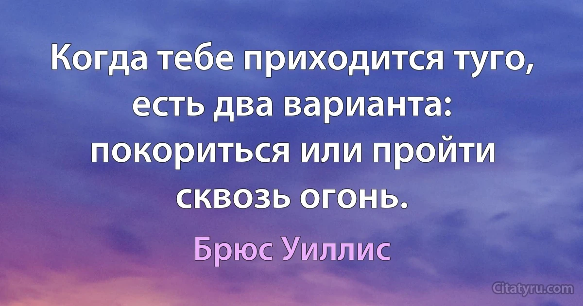 Когда тебе приходится туго, есть два варианта: покориться или пройти сквозь огонь. (Брюс Уиллис)