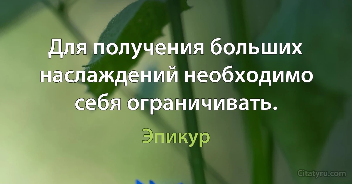 Для получения больших наслаждений необходимо себя ограничивать. (Эпикур)