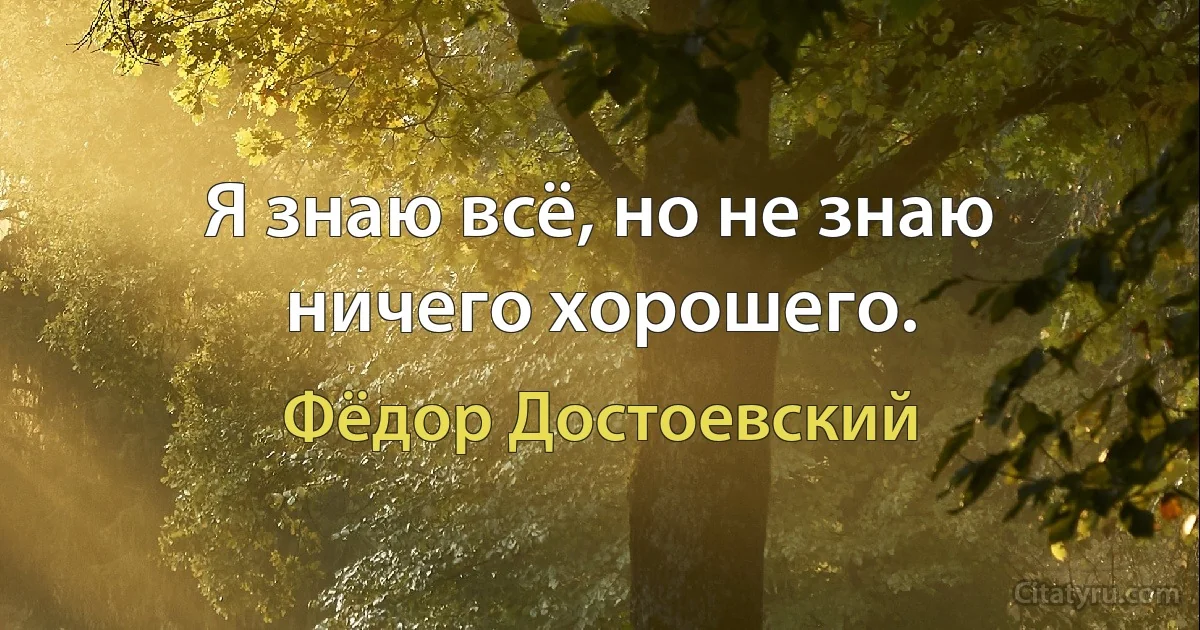 Я знаю всё, но не знаю ничего хорошего. (Фёдор Достоевский)