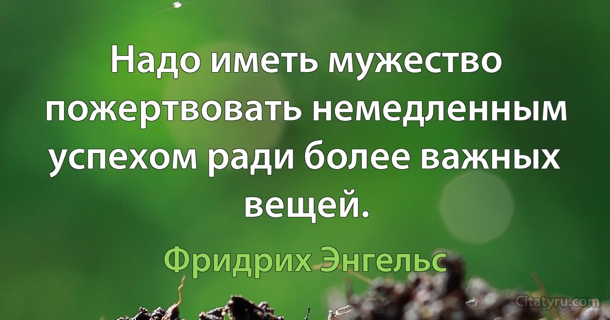 Надо иметь мужество пожертвовать немедленным успехом ради более важных вещей. (Фридрих Энгельс)