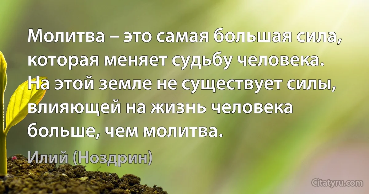 Молитва – это самая большая сила, которая меняет судьбу человека. На этой земле не существует силы, влияющей на жизнь человека больше, чем молитва. (Илий (Ноздрин))