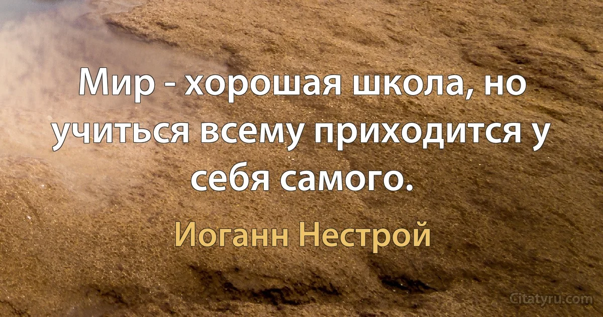 Мир - хорошая школа, но учиться всему приходится у себя самого. (Иоганн Нестрой)