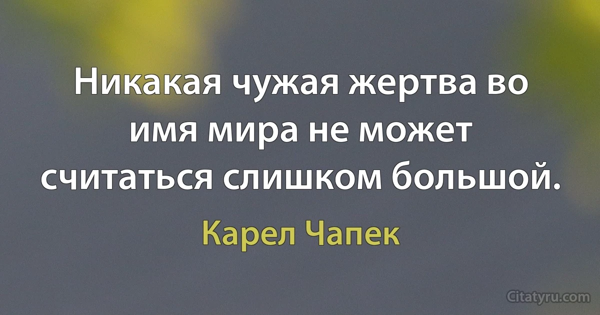 Никакая чужая жертва во имя мира не может считаться слишком большой. (Карел Чапек)