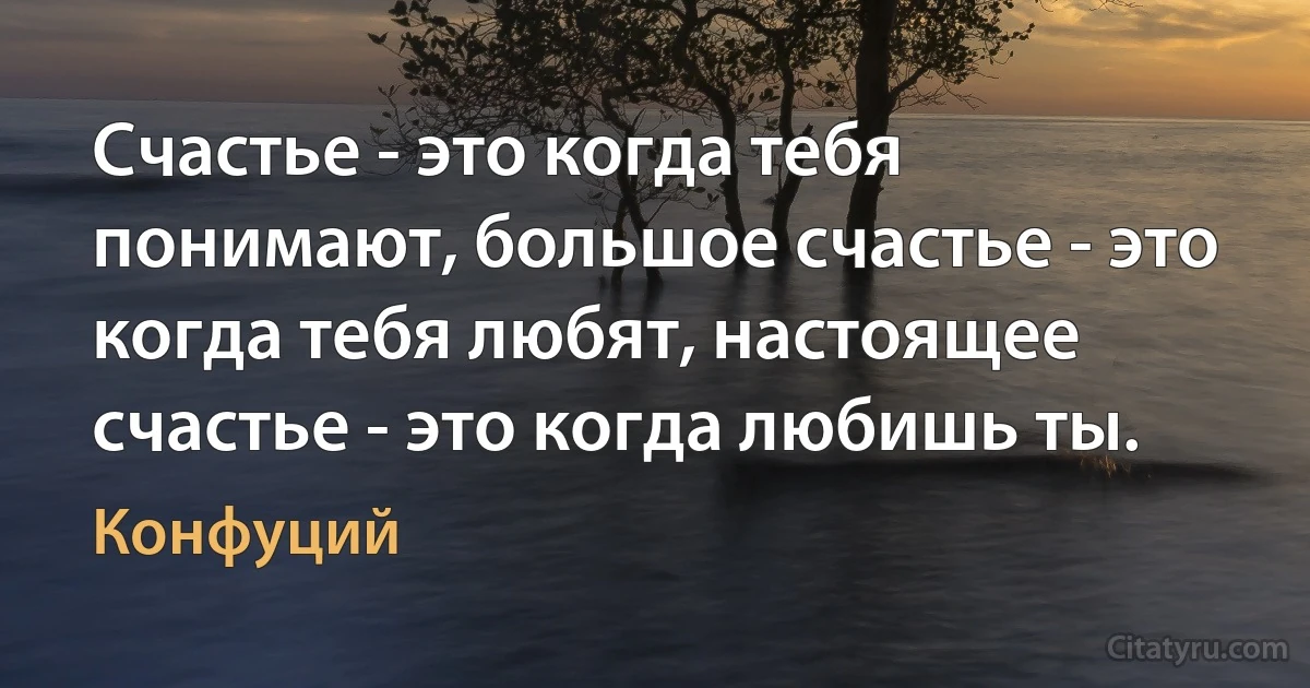 Счастье - это когда тебя понимают, большое счастье - это когда тебя любят, настоящее счастье - это когда любишь ты. (Конфуций)