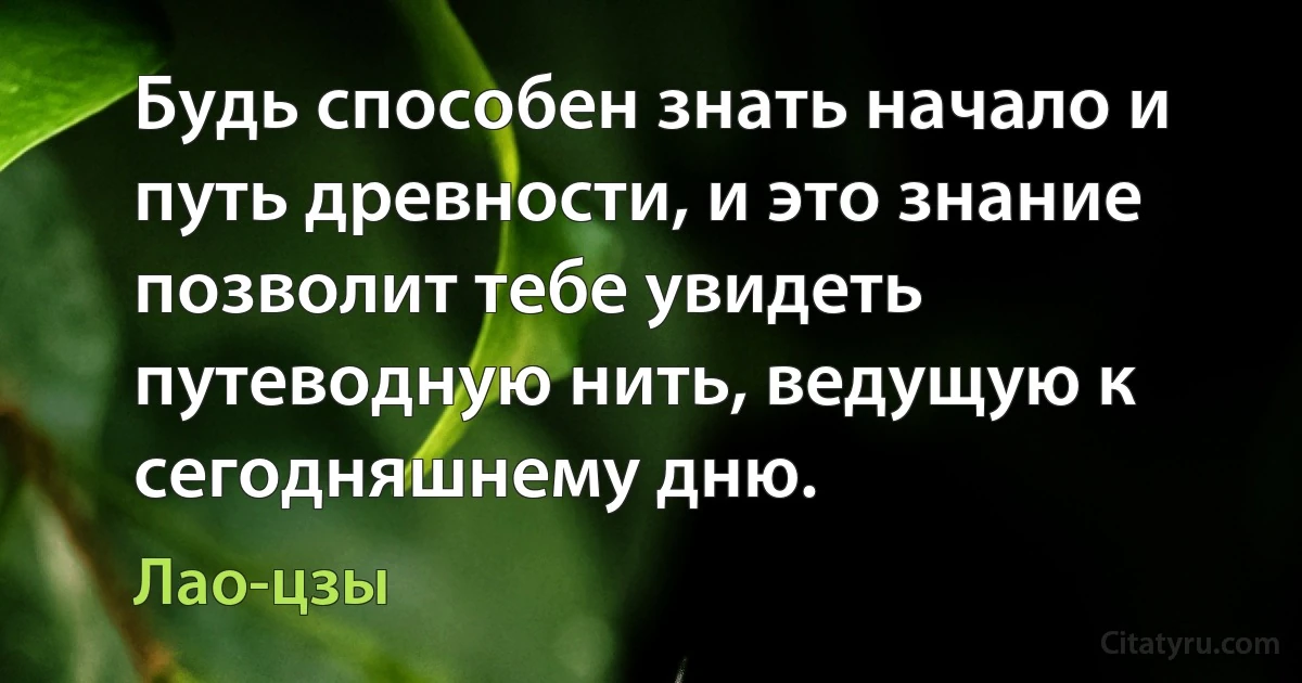 Будь способен знать начало и путь древности, и это знание позволит тебе увидеть путеводную нить, ведущую к сегодняшнему дню. (Лао-цзы)