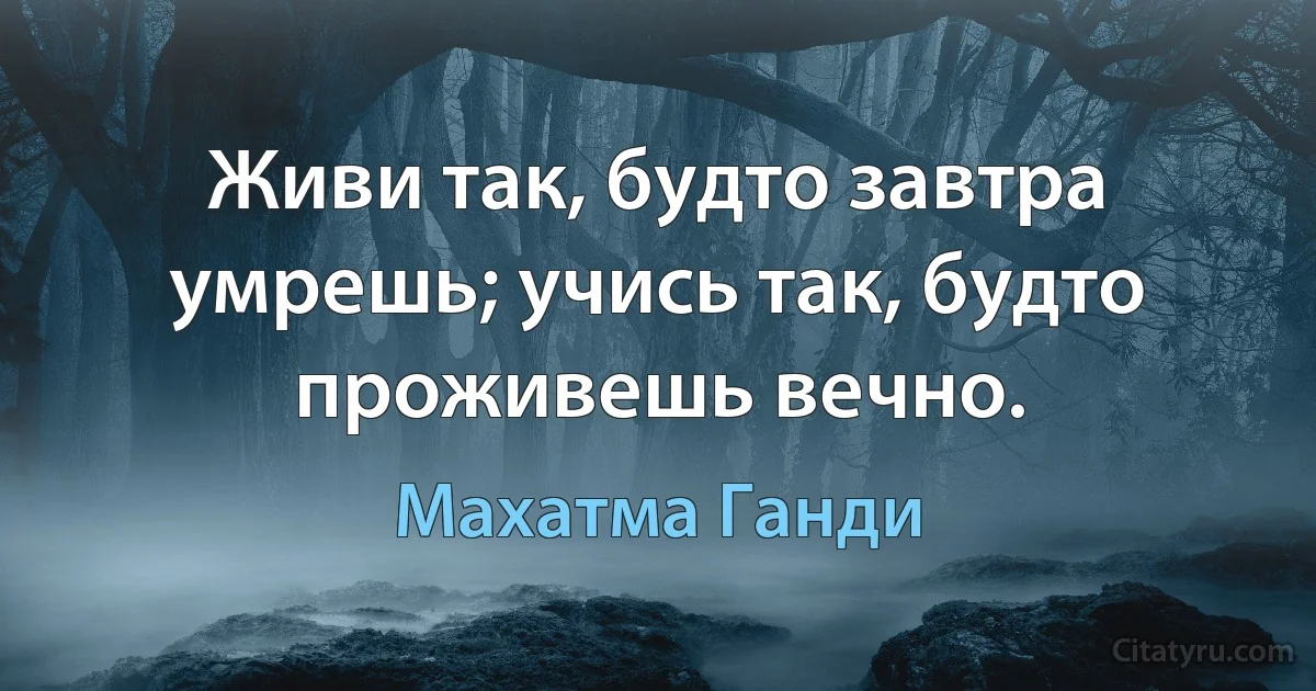 Живи так, будто завтра умрешь; учись так, будто проживешь вечно. (Махатма Ганди)