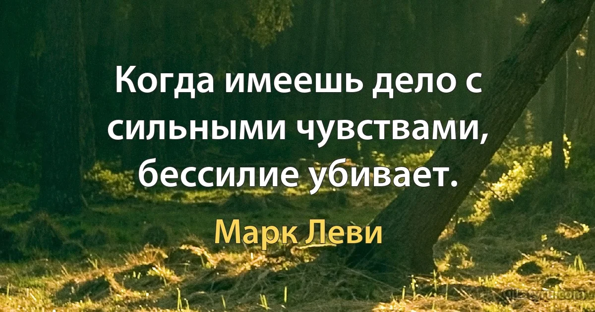 Когда имеешь дело с сильными чувствами, бессилие убивает. (Марк Леви)