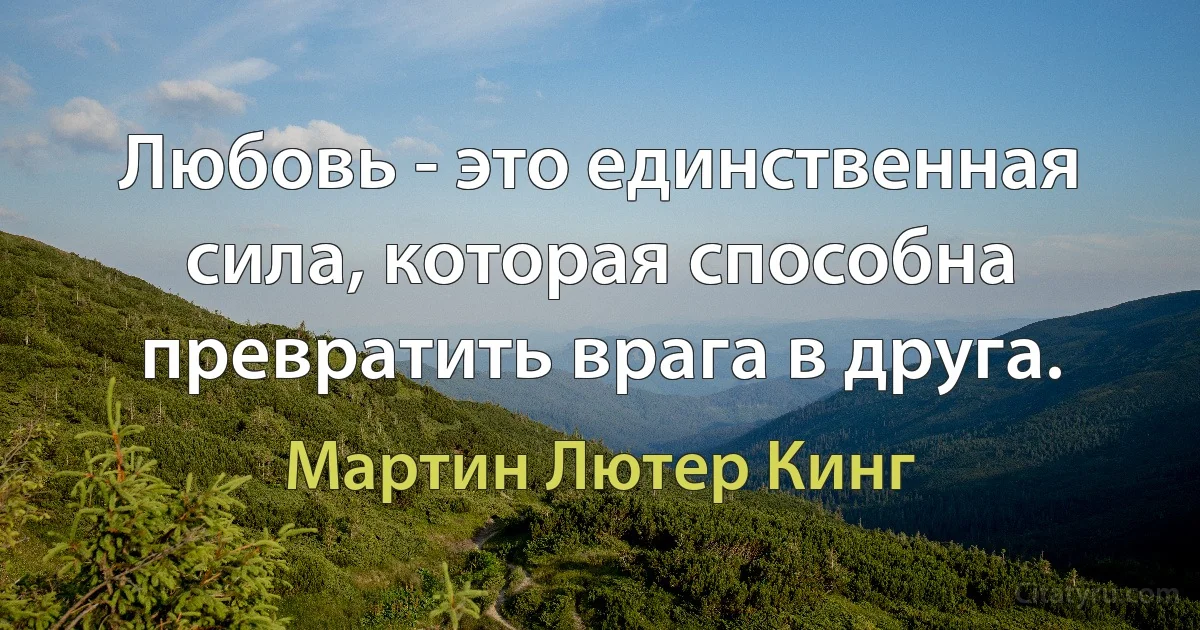 Любовь - это единственная сила, которая способна превратить врага в друга. (Мартин Лютер Кинг)