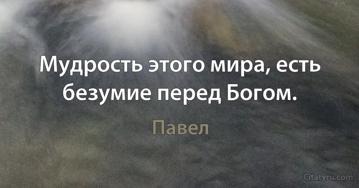 Мудрость этого мира, есть безумие перед Богом. (Павел)