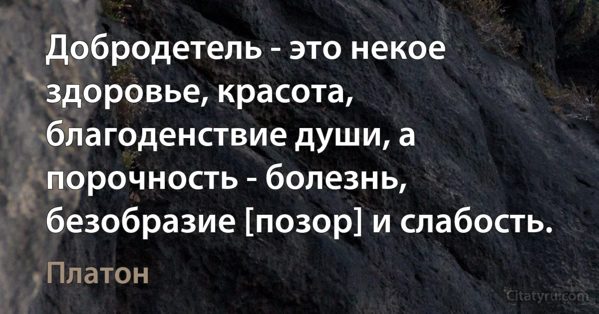 Добродетель - это некое здоровье, красота, благоденствие души, а порочность - болезнь, безобразие [позор] и слабость. (Платон)