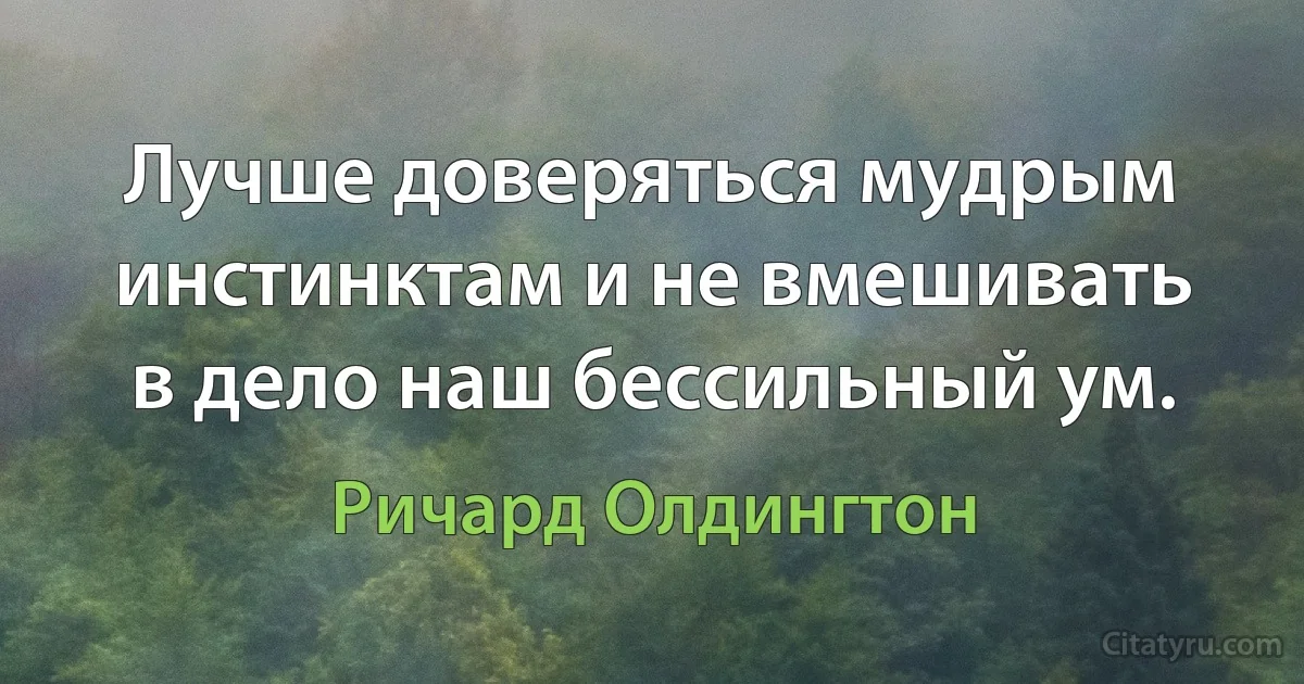 Лучше доверяться мудрым инстинктам и не вмешивать в дело наш бессильный ум. (Ричард Олдингтон)