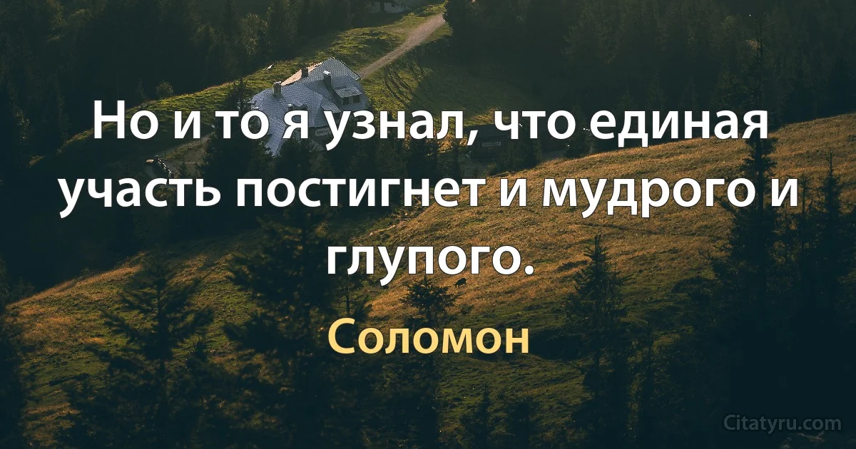 Но и то я узнал, что единая участь постигнет и мудрого и глупого. (Соломон)