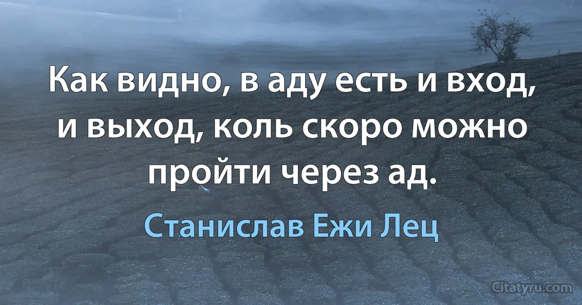 Как видно, в аду есть и вход, и выход, коль скоро можно пройти через ад. (Станислав Ежи Лец)