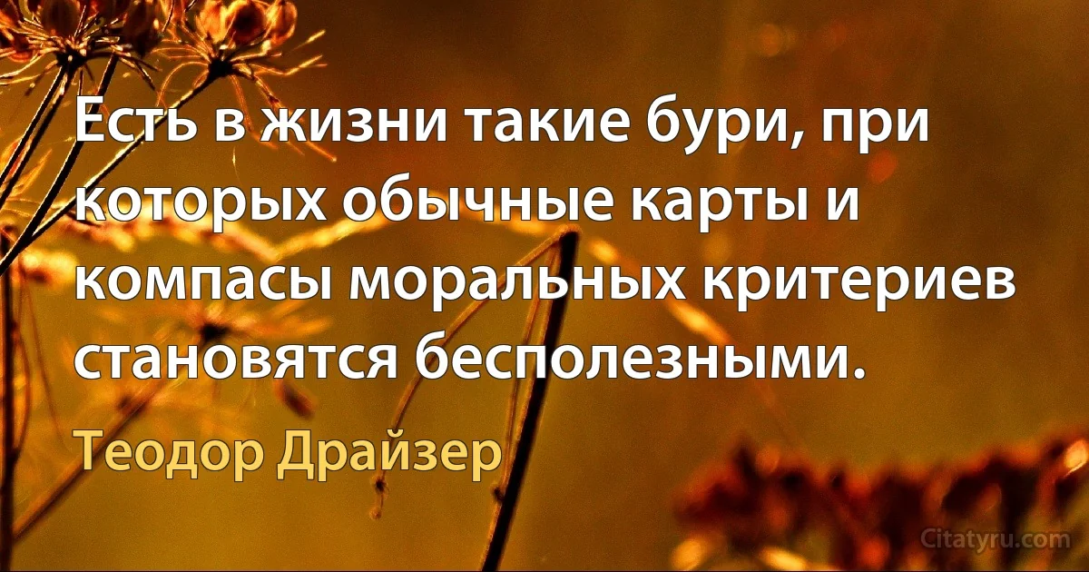 Есть в жизни такие бури, при которых обычные карты и компасы моральных критериев становятся бесполезными. (Теодор Драйзер)