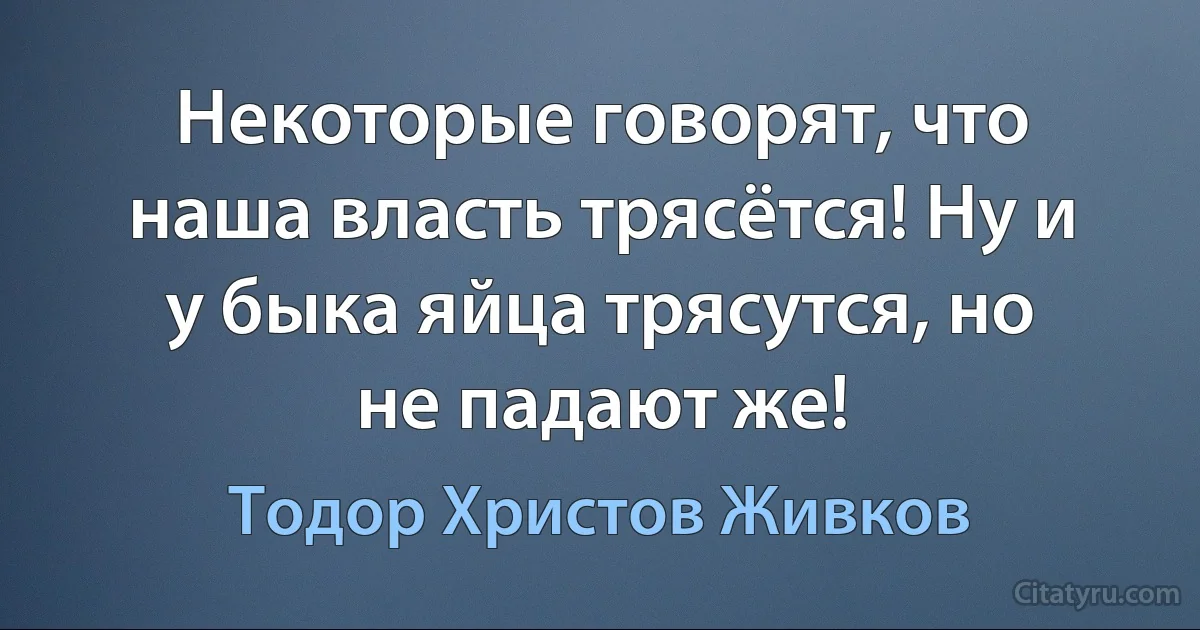 Некоторые говорят, что наша власть трясётся! Ну и у быка яйца трясутся, но не падают же! (Тодор Христов Живков)