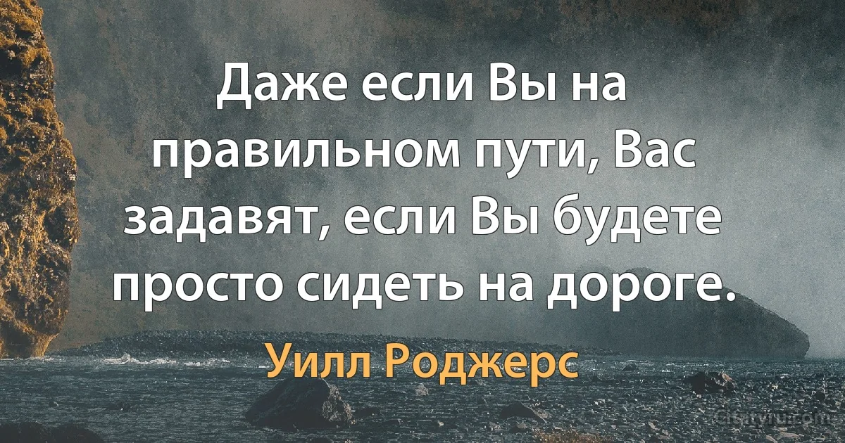 Даже если Вы на правильном пути, Вас задавят, если Вы будете просто сидеть на дороге. (Уилл Роджерс)