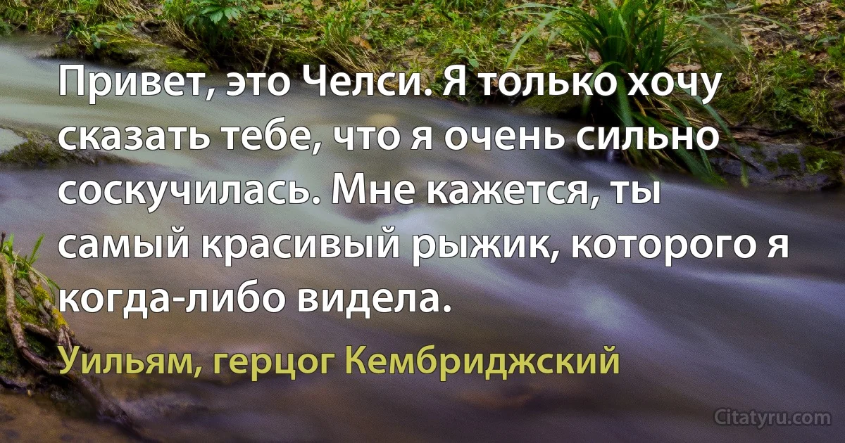 Привет, это Челси. Я только хочу сказать тебе, что я очень сильно соскучилась. Мне кажется, ты самый красивый рыжик, которого я когда-либо видела. (Уильям, герцог Кембриджский)