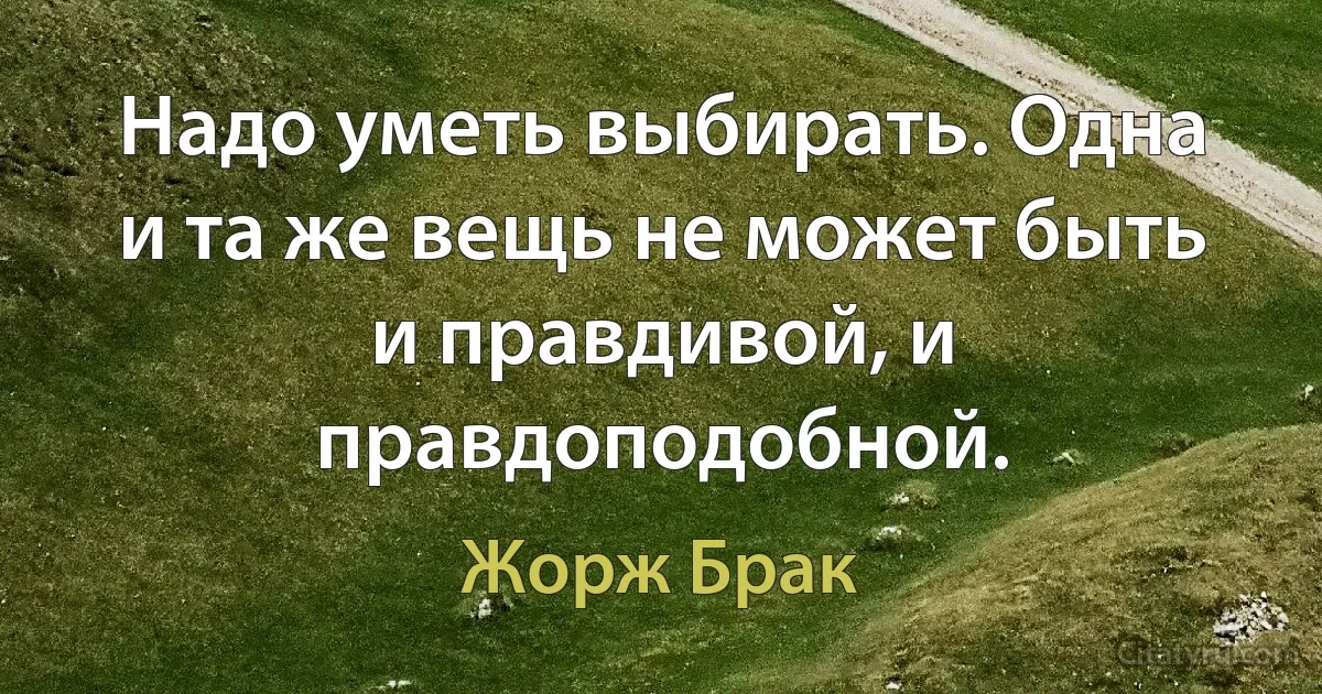 Надо уметь выбирать. Одна и та же вещь не может быть и правдивой, и правдоподобной. (Жорж Брак)