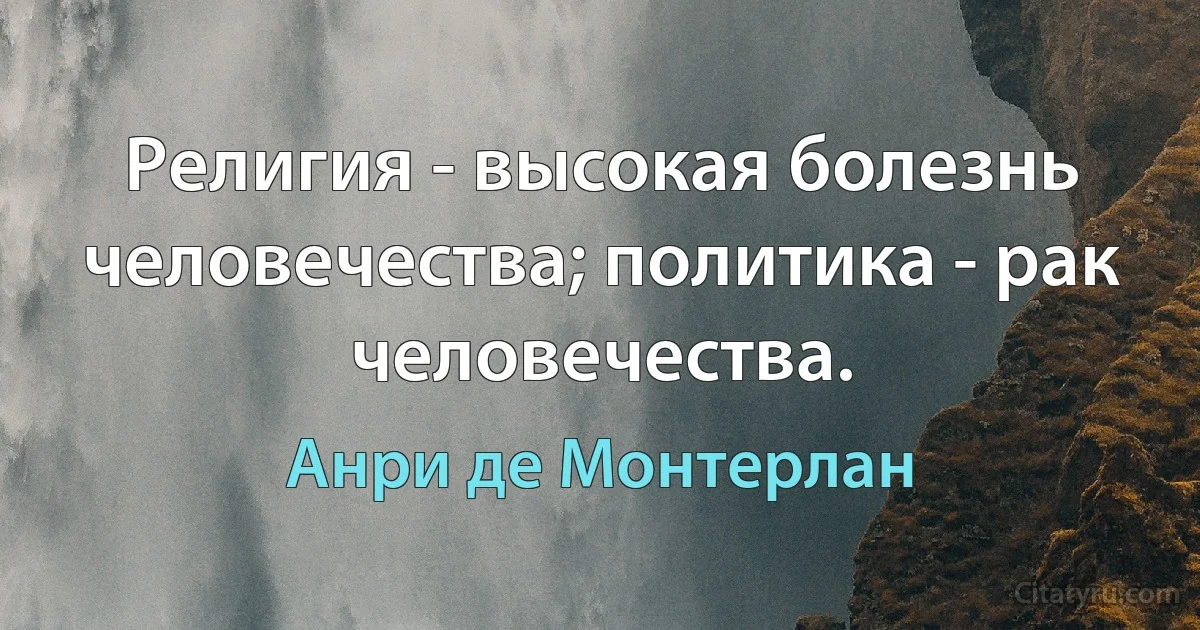 Религия - высокая болезнь человечества; политика - рак человечества. (Анри де Монтерлан)