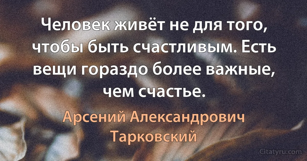 Человек живёт не для того, чтобы быть счастливым. Есть вещи гораздо более важные, чем счастье. (Арсений Александрович Тарковский)