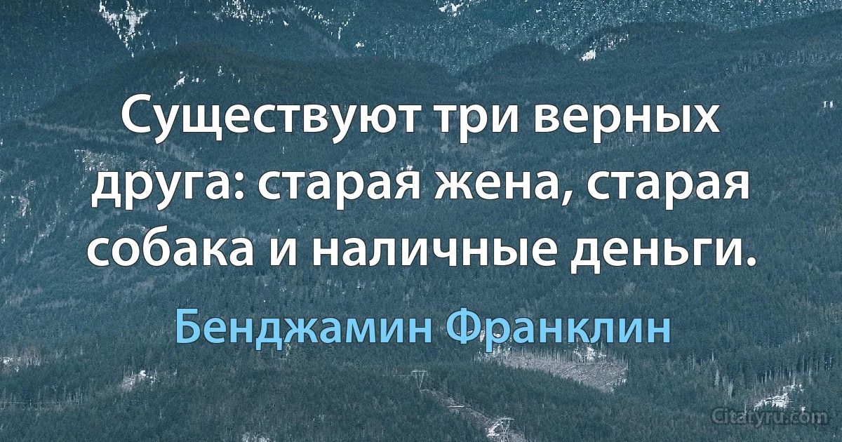 Существуют три верных друга: старая жена, старая собака и наличные деньги. (Бенджамин Франклин)