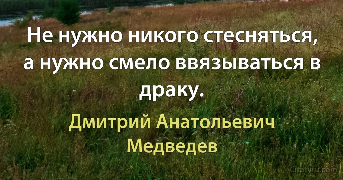 Не нужно никого стесняться, а нужно смело ввязываться в драку. (Дмитрий Анатольевич Медведев)