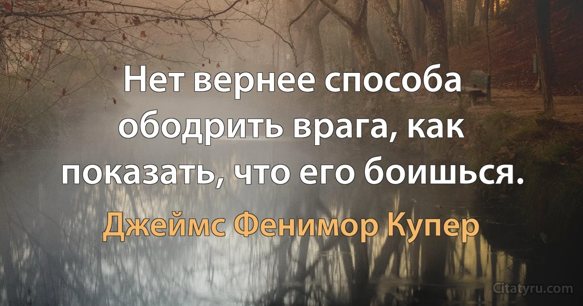 Нет вернее способа ободрить врага, как показать, что его боишься. (Джеймс Фенимор Купер)