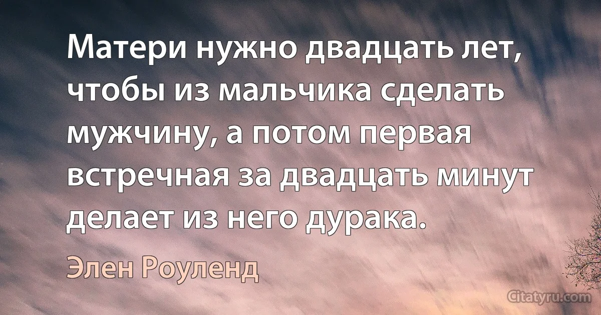 Матери нужно двадцать лет, чтобы из мальчика сделать мужчину, а потом первая встречная за двадцать минут делает из него дурака. (Элен Роуленд)