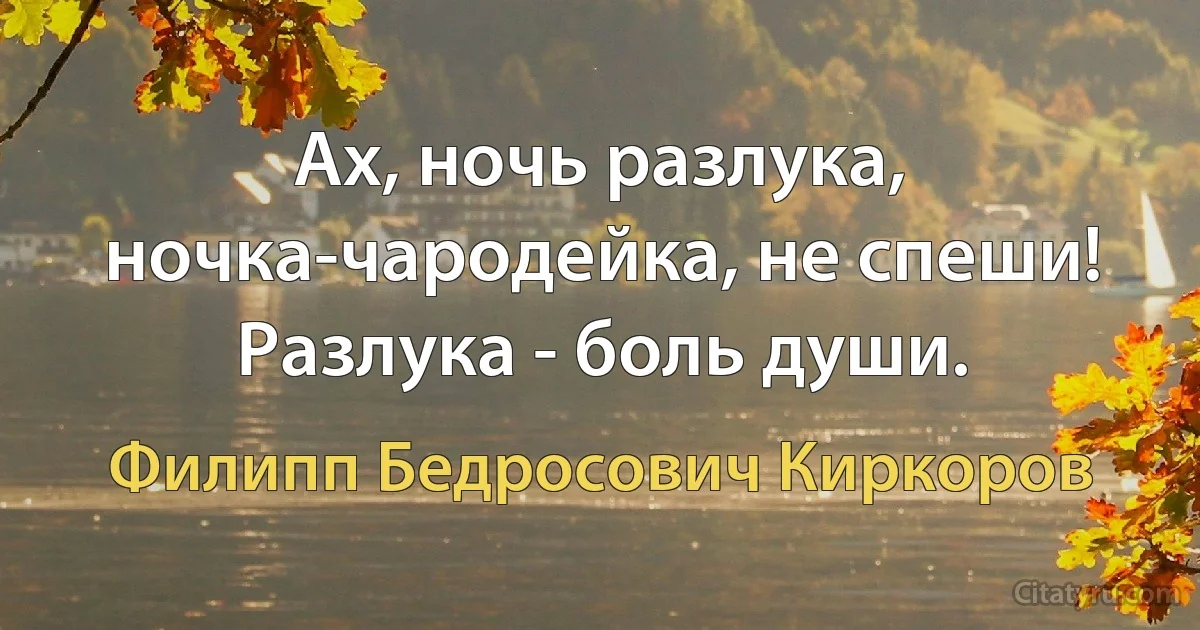 Ах, ночь разлука, ночка-чародейка, не спеши! Разлука - боль души. (Филипп Бедросович Киркоров)