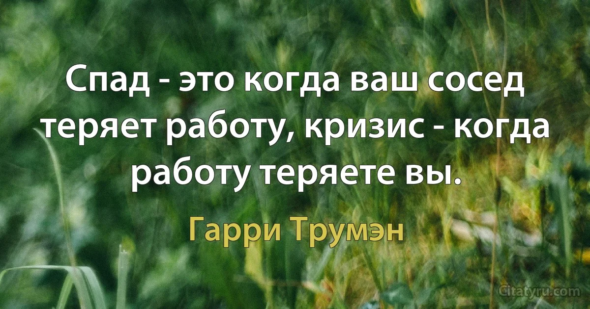 Спад - это когда ваш сосед теряет работу, кризис - когда работу теряете вы. (Гарри Трумэн)