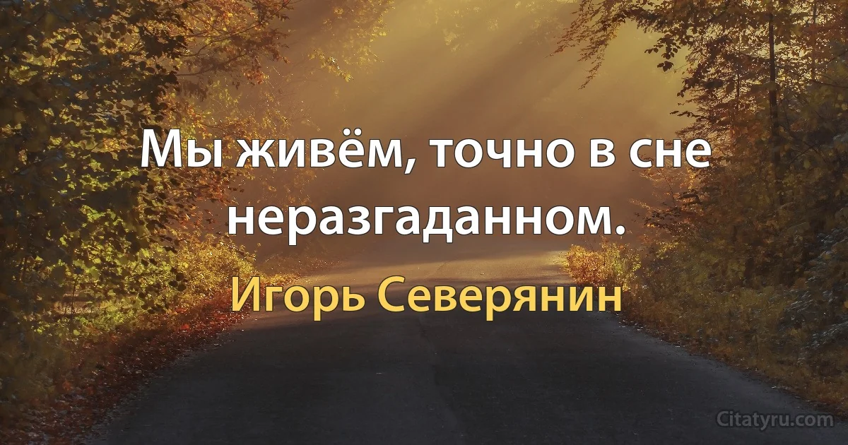 Мы живём, точно в сне неразгаданном. (Игорь Северянин)