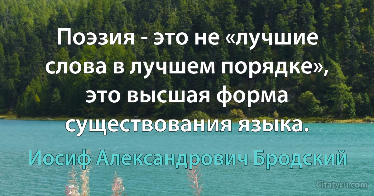 Поэзия - это не «лучшие слова в лучшем порядке», это высшая форма существования языка. (Иосиф Александрович Бродский)