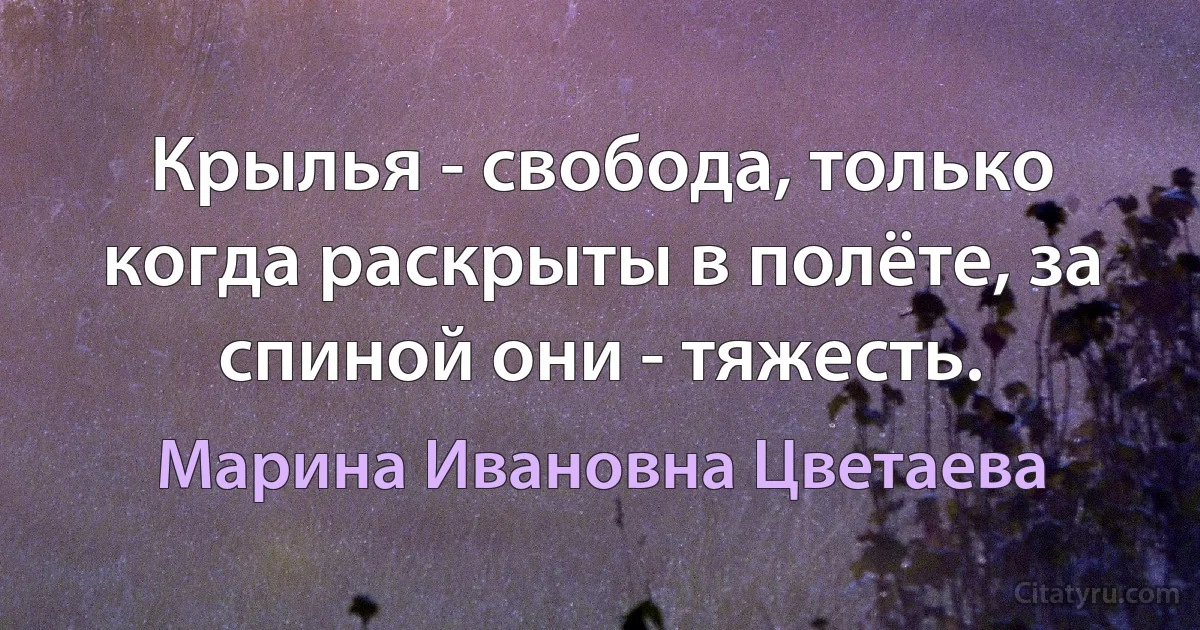 Крылья - свобода, только когда раскрыты в полёте, за спиной они - тяжесть. (Марина Ивановна Цветаева)