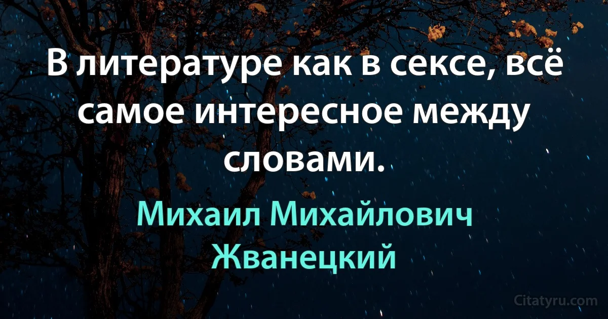 В литературе как в сексе, всё самое интересное между словами. (Михаил Михайлович Жванецкий)