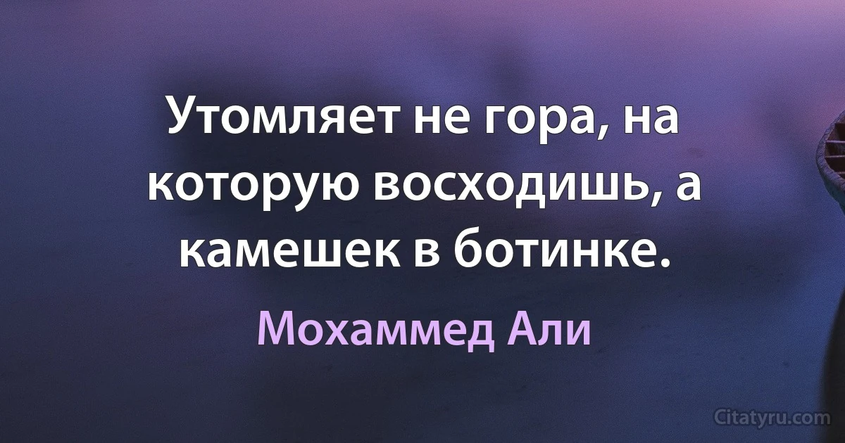 Утомляет не гора, на которую восходишь, а камешек в ботинке. (Мохаммед Али)