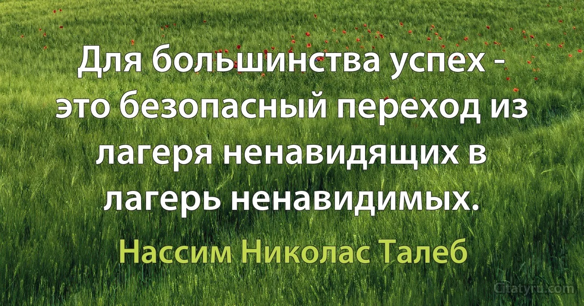 Для большинства успех - это безопасный переход из лагеря ненавидящих в лагерь ненавидимых. (Нассим Николас Талеб)