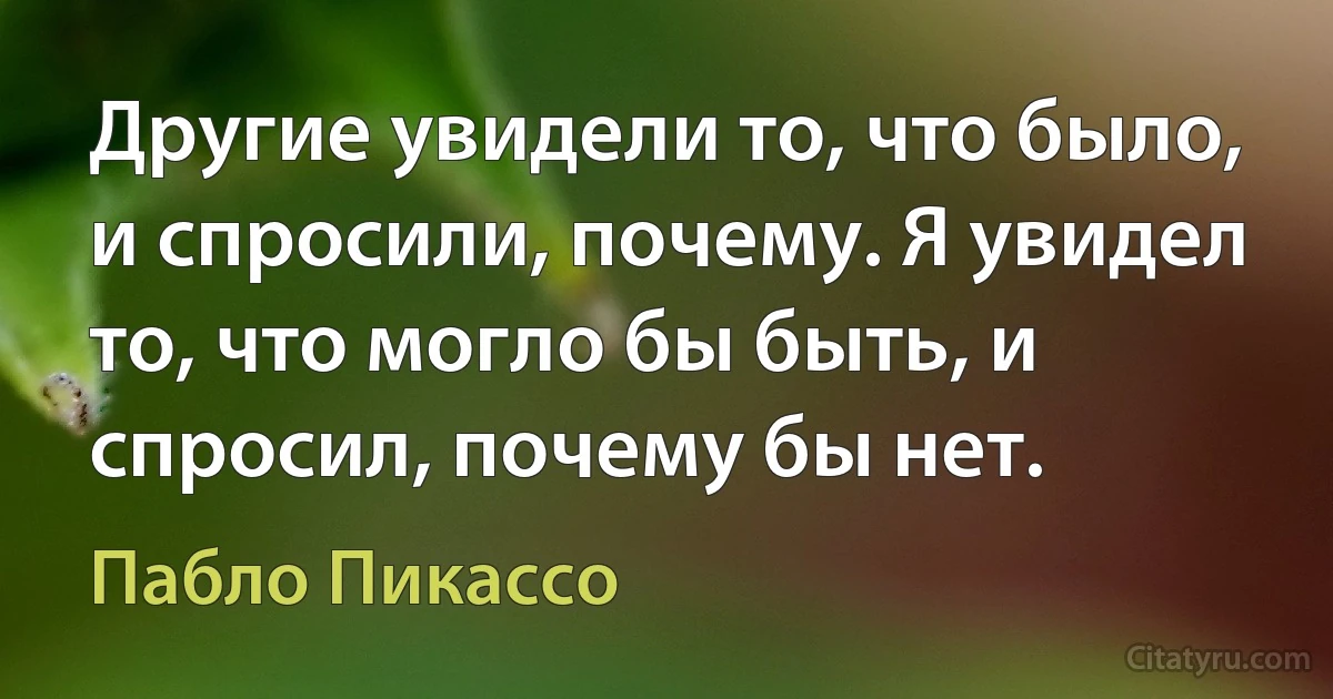 Другие увидели то, что было, и спросили, почему. Я увидел то, что могло бы быть, и спросил, почему бы нет. (Пабло Пикассо)