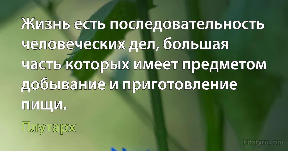 Жизнь есть последовательность человеческих дел, большая часть которых имеет предметом добывание и приготовление пищи. (Плутарх)