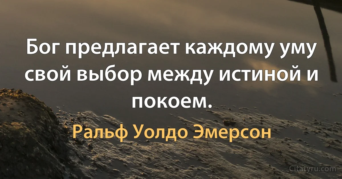 Бог предлагает каждому уму свой выбор между истиной и покоем. (Ральф Уолдо Эмерсон)