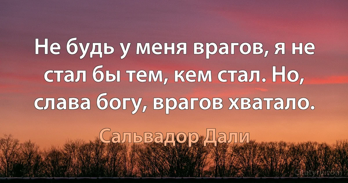 Не будь у меня врагов, я не стал бы тем, кем стал. Но, слава богу, врагов хватало. (Сальвадор Дали)