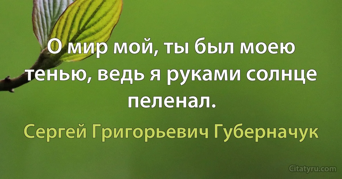 О мир мой, ты был моею тенью, ведь я руками солнце пеленал. (Сергей Григорьевич Губерначук)