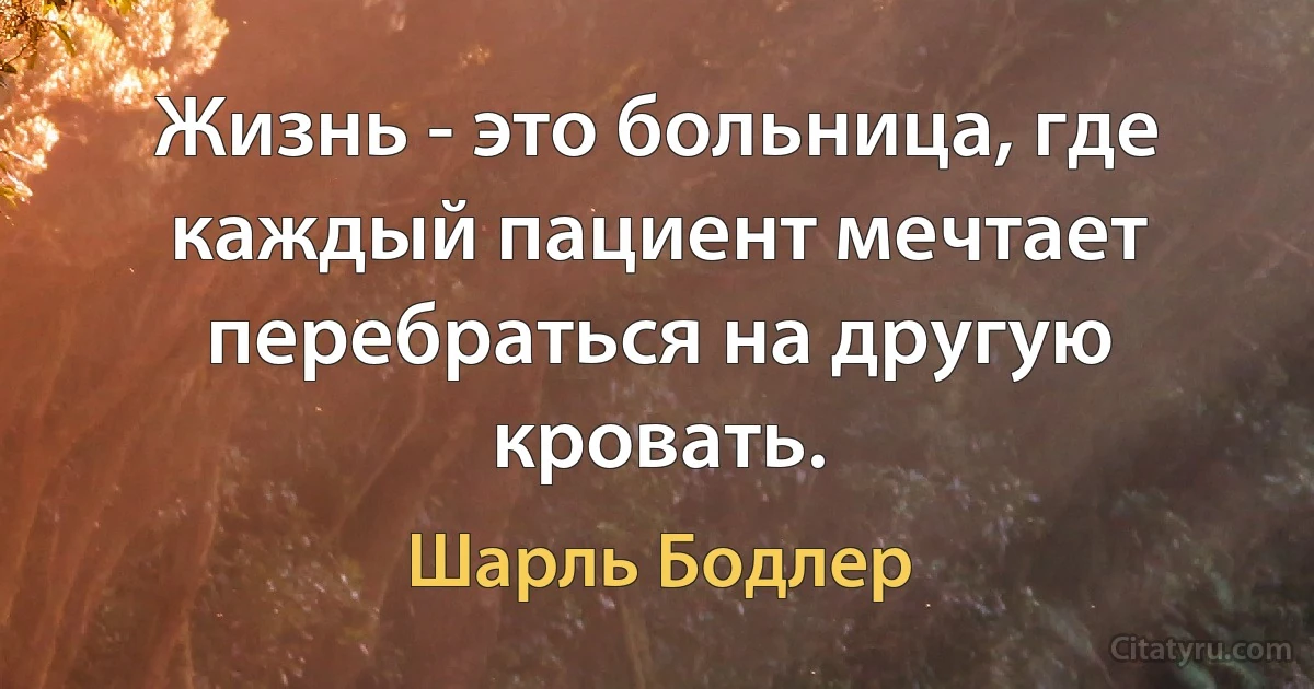 Жизнь - это больница, где каждый пациент мечтает перебраться на другую кровать. (Шарль Бодлер)