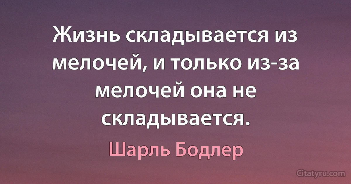 Жизнь складывается из мелочей, и только из-за мелочей она не складывается. (Шарль Бодлер)