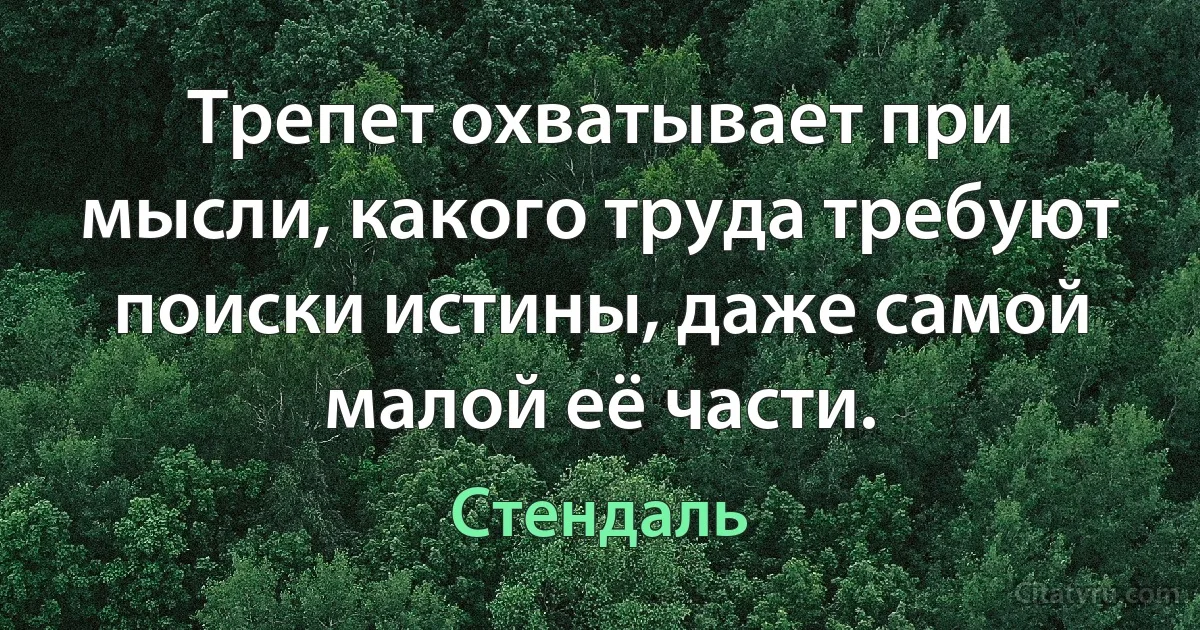 Трепет охватывает при мысли, какого труда требуют поиски истины, даже самой малой её части. (Стендаль)